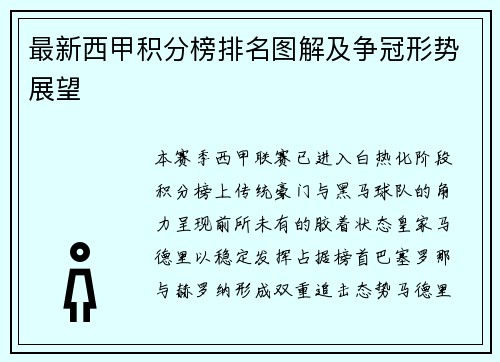最新西甲积分榜排名图解及争冠形势展望