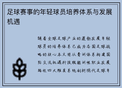 足球赛事的年轻球员培养体系与发展机遇
