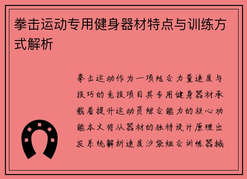 拳击运动专用健身器材特点与训练方式解析